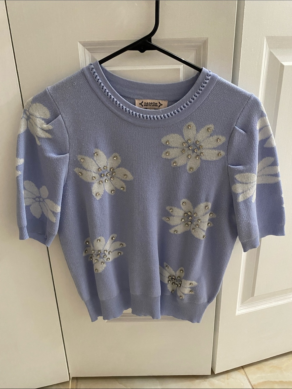 Nanette Lepore Light Lavender Embellished Knit Top
